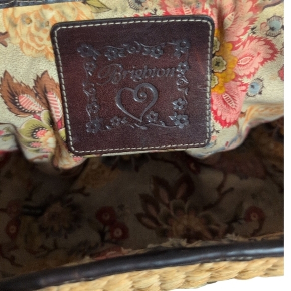 Vintage Brighton Woven Straw Beige & Brown Leather Shoulder Tote Bag - Picture 2 of 11